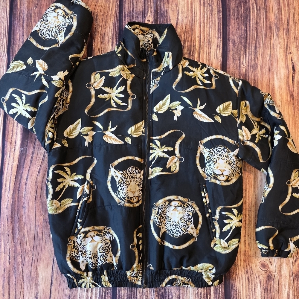 Stunt Vintage Size Small Oversized Silk Zip Leopard Print Jacket Versace Vibes - Picture 6 of 11